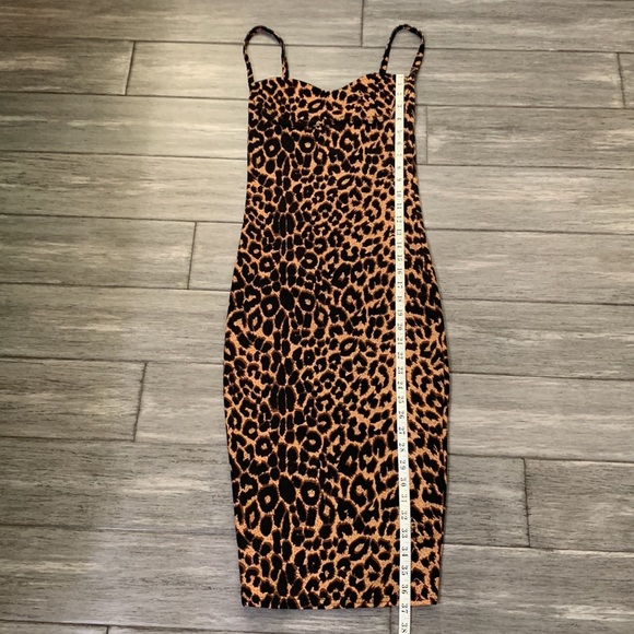 PRETTYLITTLETHING Leopard Print Strappy Cup Detail Midi Dress Sz 2 - Picture 5 of 11